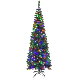 Shatchi Multicolour LED Pre-Lit Artificial Slim Pencil Christmas Tree 8ft - Green - Wilko - thumbnail 1