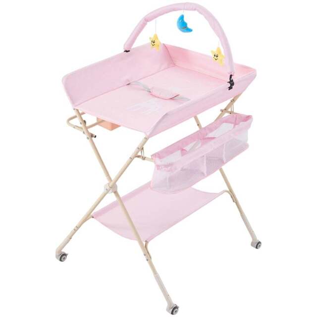 H&O Direct Newborn Diaper Changing Table with Storage - Size: 122 x 75 x 76cm - Pink - Wilko - image 1