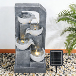 Living and Home 4-Tier Stone Effect Cascading Bowl Solar LED Water Feature - Size: 66 x 32 x 23cm - Grey - Wilko - thumbnail 3