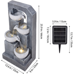 Living and Home 4-Tier Stone Effect Cascading Bowl Solar LED Water Feature - Size: 66 x 32 x 23cm - Grey - Wilko - thumbnail 7
