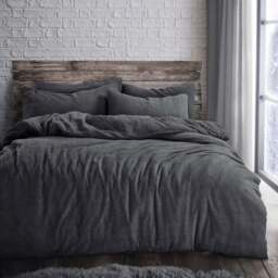 Velosso King Size Charcoal Teddy Fleece Duvet Set - Grey - Wilko - thumbnail 1