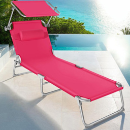 tectake Chloe Pink 4 Step Backrest Foldable Sun Lounger - Size: 1 Seater - Wilko - thumbnail 1