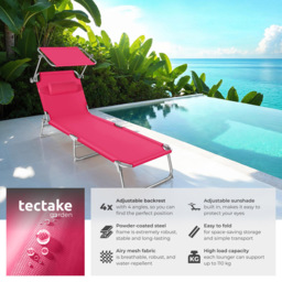 tectake Chloe Pink 4 Step Backrest Foldable Sun Lounger - Size: 1 Seater - Wilko - thumbnail 5