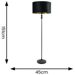 ValueLights Maggie Black Candlestick LED Floor Lamp with Black and Gold Velvet Lamp Shade - Size: 151 x 45 x 45cm - Wilko - thumbnail 5