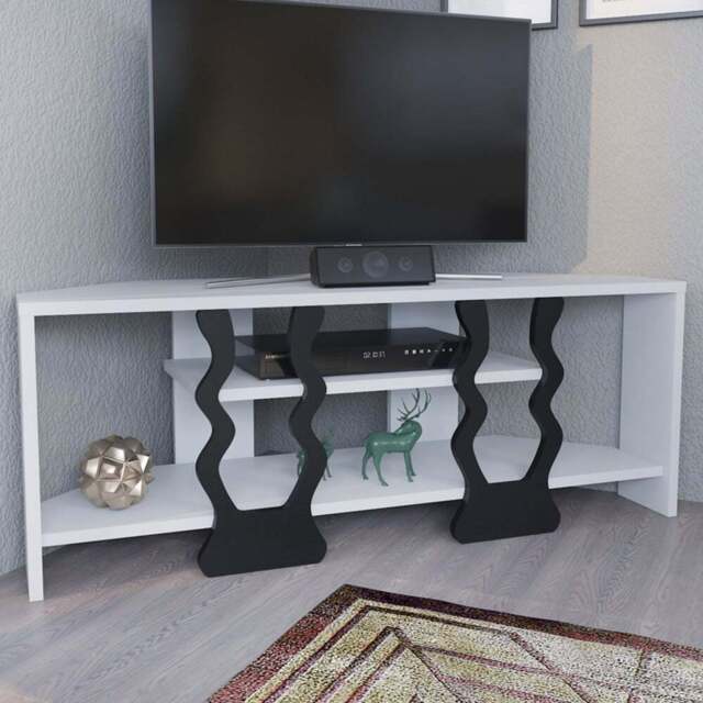 Decorotika Firal 2 Shelf White and Black Corner TV Unit - Size: 41.8 x 110 x 35cm - Multi - Wilko - image 1