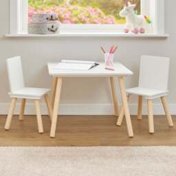 Liberty House Toys Kids White and Pinewood Table and Chairs - Size: 44 x 60 x 60cm - Wilko - thumbnail 1