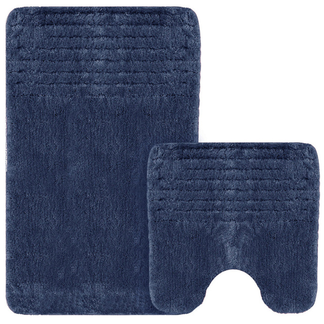 Velosso Linear Navy Bath Mat Set - Size: 50 x 80 x 1cm - Blue - Wilko - image 1
