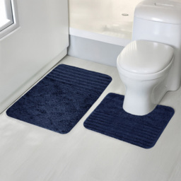 Velosso Linear Navy Bath Mat Set - Size: 50 x 80 x 1cm - Blue - Wilko - thumbnail 3