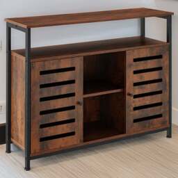 tectake Warrington 2 Door Dark Rustic Wooden Sideboard - Size: 82 x 37 x 100cm - Brown - Wilko - thumbnail 1