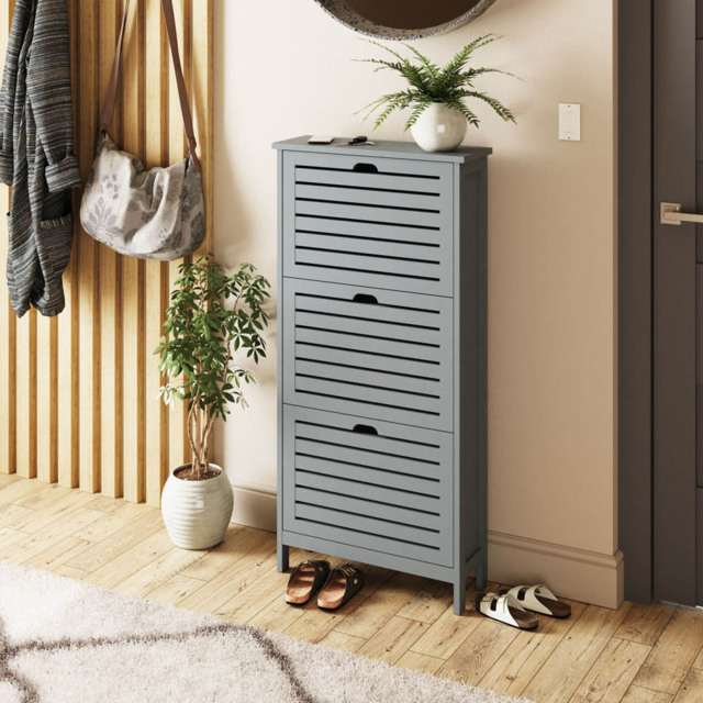 GFW Bergen Grey 3 Tier Shoe Cabinet - Size: 18 x 52 x 108cm - Wilko - image 1