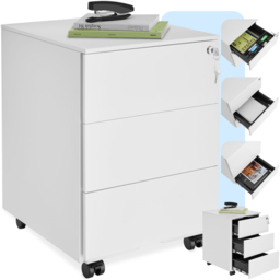 tectake Magna 3 Drawers White Lockable Chest of Drawers - Wilko - thumbnail 3