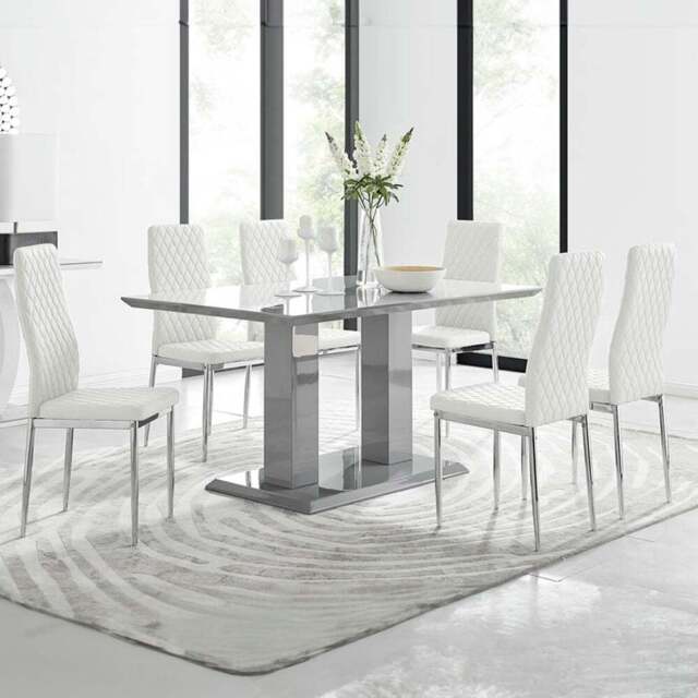 Furniturebox Molini Modern Valera 6 Seater Dining Set Grey Gloss White and Chrome - Wilko - image 1