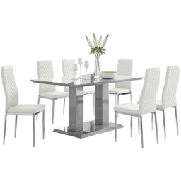 Furniturebox Molini Modern Valera 6 Seater Dining Set Grey Gloss White and Chrome - Wilko - thumbnail 3