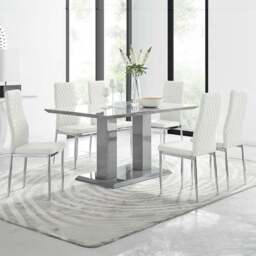 Furniturebox Molini Modern Valera 6 Seater Dining Set Grey Gloss White and Chrome - Wilko - thumbnail 1