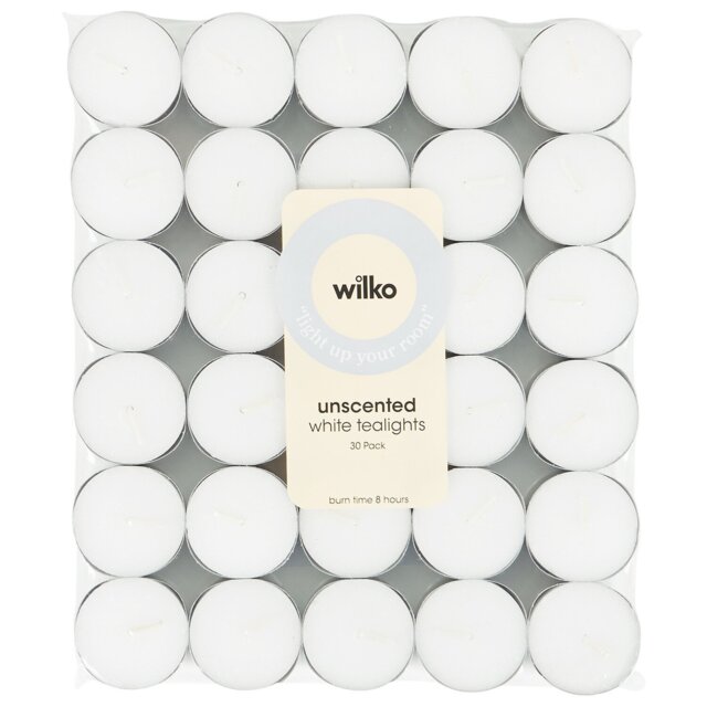 White Unscented Tealights  White 30 - Wilko - image 1