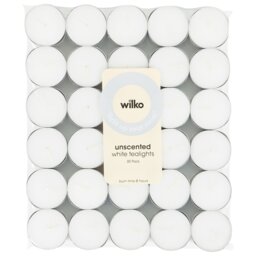White Unscented Tealights  White 30 - Wilko