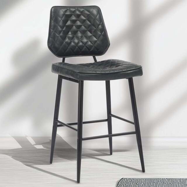 Garrick Set of 2 Real Leather Black Bar Stool - Shankar - Wilko - image 1
