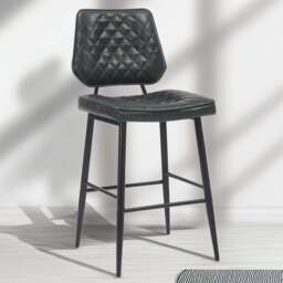 Garrick Set of 2 Real Leather Black Bar Stool - Shankar - Wilko - thumbnail 1