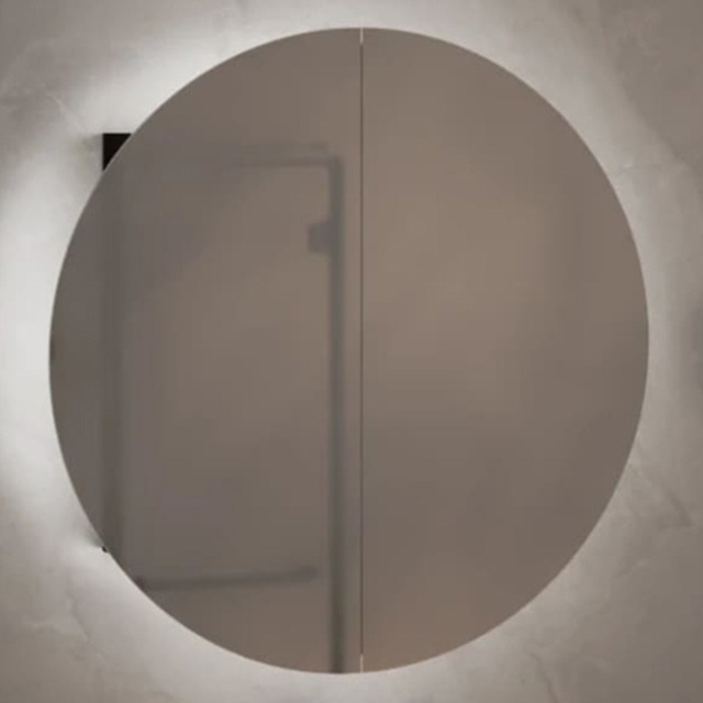 vidaXL 2 Door LED Round Mirror Black Bathroom Cabinet - Size: 47 x 47 x 17.5cm - Wilko - image 1