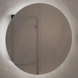 vidaXL 2 Door LED Round Mirror Black Bathroom Cabinet - Size: 47 x 47 x 17.5cm - Wilko - thumbnail 1