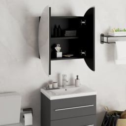 vidaXL 2 Door LED Round Mirror Black Bathroom Cabinet - Size: 47 x 47 x 17.5cm - Wilko - thumbnail 5
