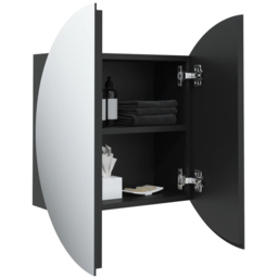 vidaXL 2 Door LED Round Mirror Black Bathroom Cabinet - Size: 47 x 47 x 17.5cm - Wilko - thumbnail 4