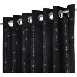 Alan Symonds Black Cascading Diamante Studs Velvet Blackout Ring Top Eyelet Curtains 117 x 137cm - Size: W 117 x D 137cm - Wilko - thumbnail 7
