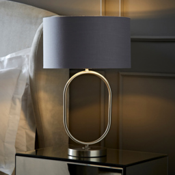 ValueLights Antonia Grey with Chrome Drum Shade Brushed Chrome Oval LED Table Lamp - Size: 42.3 x 25 x 25cm - Silver - Wilko - thumbnail 3