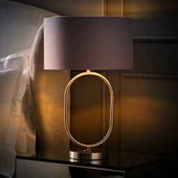 ValueLights Antonia Grey with Chrome Drum Shade Brushed Chrome Oval LED Table Lamp - Size: 42.3 x 25 x 25cm - Silver - Wilko - thumbnail 7