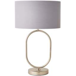 ValueLights Antonia Grey with Chrome Drum Shade Brushed Chrome Oval LED Table Lamp - Size: 42.3 x 25 x 25cm - Silver - Wilko