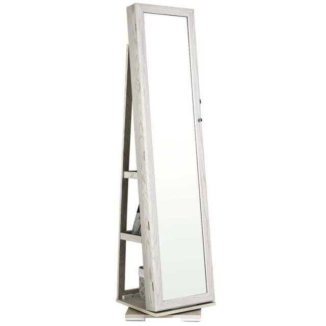 Costway White Rotatable Full Length Mirrored Jewellery Cabinet with 3 Shelf - Size: 167 x 44 x 23cm - Wilko - image 1