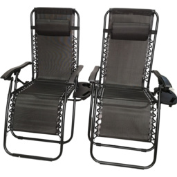 Samuel Alexander Black Reclining Textoline Garden Lounger Pack of 2 - Size: 1 Seater - Wilko - thumbnail 3