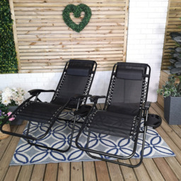 Samuel Alexander Black Reclining Textoline Garden Lounger Pack of 2 - Size: 1 Seater - Wilko - thumbnail 5