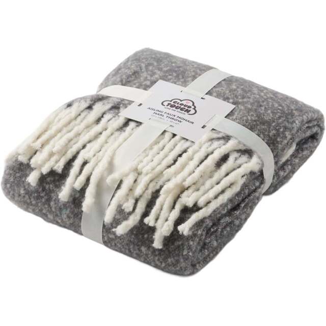 Cloud Touch Aisling Faux Mohair Fringed Graphite Throw 127 x 170cm - Size: 127 x 170 x 0.5cm - Wilko - image 1
