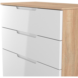 Crowndale Milan 4 Drawer White Gloss and Bardolino Oak Deep Chest of Drawers Ready Assembled - White Gloss & Bardolino Oak - Wilko - thumbnail 6