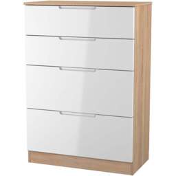Crowndale Milan 4 Drawer White Gloss and Bardolino Oak Deep Chest of Drawers Ready Assembled - White Gloss & Bardolino Oak - Wilko - thumbnail 4