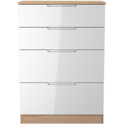Crowndale Milan 4 Drawer White Gloss and Bardolino Oak Deep Chest of Drawers Ready Assembled - White Gloss & Bardolino Oak - Wilko - thumbnail 3