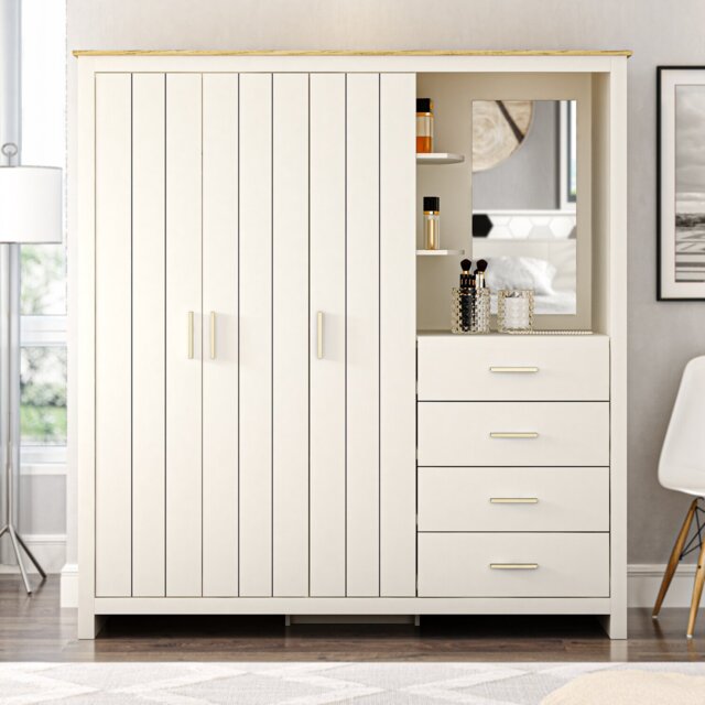 Lexington Gold 3 Door 4 Drawer Cream Gold Handle Wardrobe - Size: 3 Door, 4 Drawer - Wilko - image 1