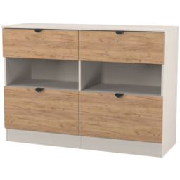 Crowndale Bora 4 Drawer 2 Shelf Gold Oak and Kashmir Wide Midi Chest - Cream - Wilko - thumbnail 5