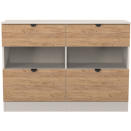 Crowndale Bora 4 Drawer 2 Shelf Gold Oak and Kashmir Wide Midi Chest - Cream - Wilko - thumbnail 3