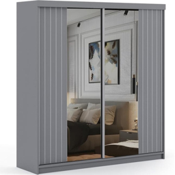 Sliding Wardrobes 4U Monali 2 Door Grey Silver Trim Mirrored Wardrobe 200cm - Wilko - thumbnail 3