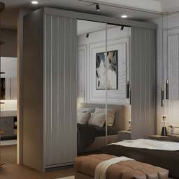 Sliding Wardrobes 4U Monali 2 Door Grey Silver Trim Mirrored Wardrobe 200cm - Wilko - thumbnail 1