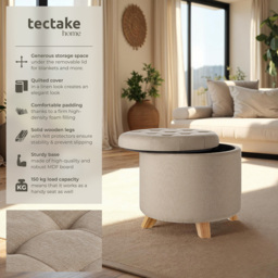 tectake Suna Sand Linen Look Padded Round Stool with Storage - Size: 41.5 x 44.5 x 44.5cm - Yellow - Wilko - thumbnail 7