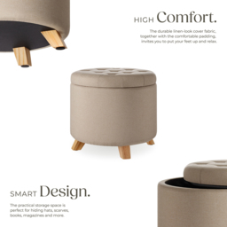 tectake Suna Sand Linen Look Padded Round Stool with Storage - Size: 41.5 x 44.5 x 44.5cm - Yellow - Wilko - thumbnail 4