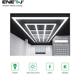 Ener-J 18 Square Designer Ceiling Light with Frame - Size: 120 x 40 x 20cm - White - Wilko - thumbnail 5