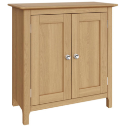 FWStyle Taberno 2 Door Natural Lacquered Oak Compact Sideboard - Size: 67 x 65 x 33cm - Natural Oak - Wilko - thumbnail 3