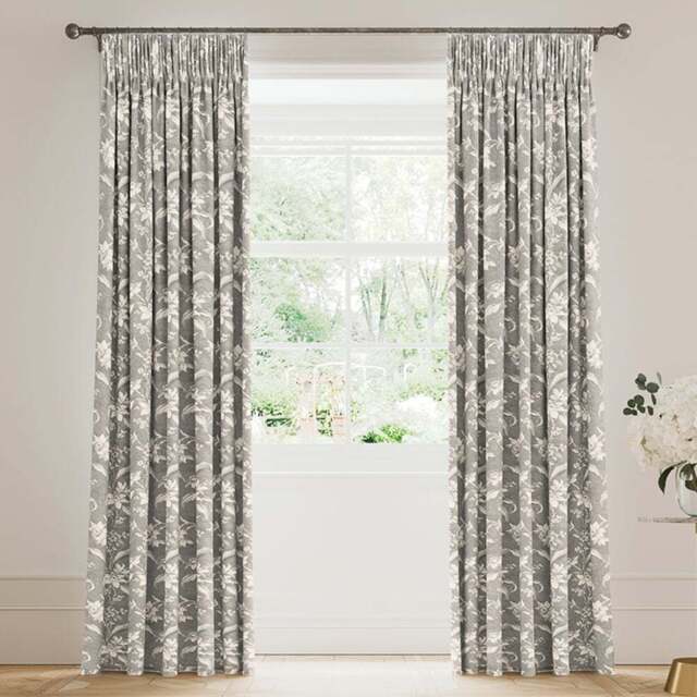 V&A Daffodil Dreams Grey Lined Blackout Pencil Pleat Curtains 229 x 229cm - Size: W 228 x D 228cm - Wilko - image 1
