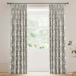 V&A Daffodil Dreams Grey Lined Blackout Pencil Pleat Curtains 229 x 229cm - Size: W 228 x D 228cm - Wilko