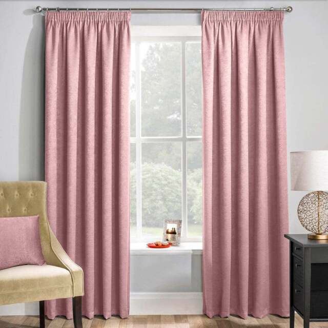 Enhanced Living Matrix Blush Thermal Pencil Pleat Readymade Curtains 117 x 137cm - Pink - Wilko - image 1