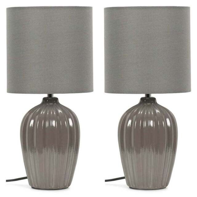 ValueLights Carbone Grey Shade Ceramic LED Table Lamp 2 Pack - Size: 32.5 x 15 x 15cm - Wilko - image 1